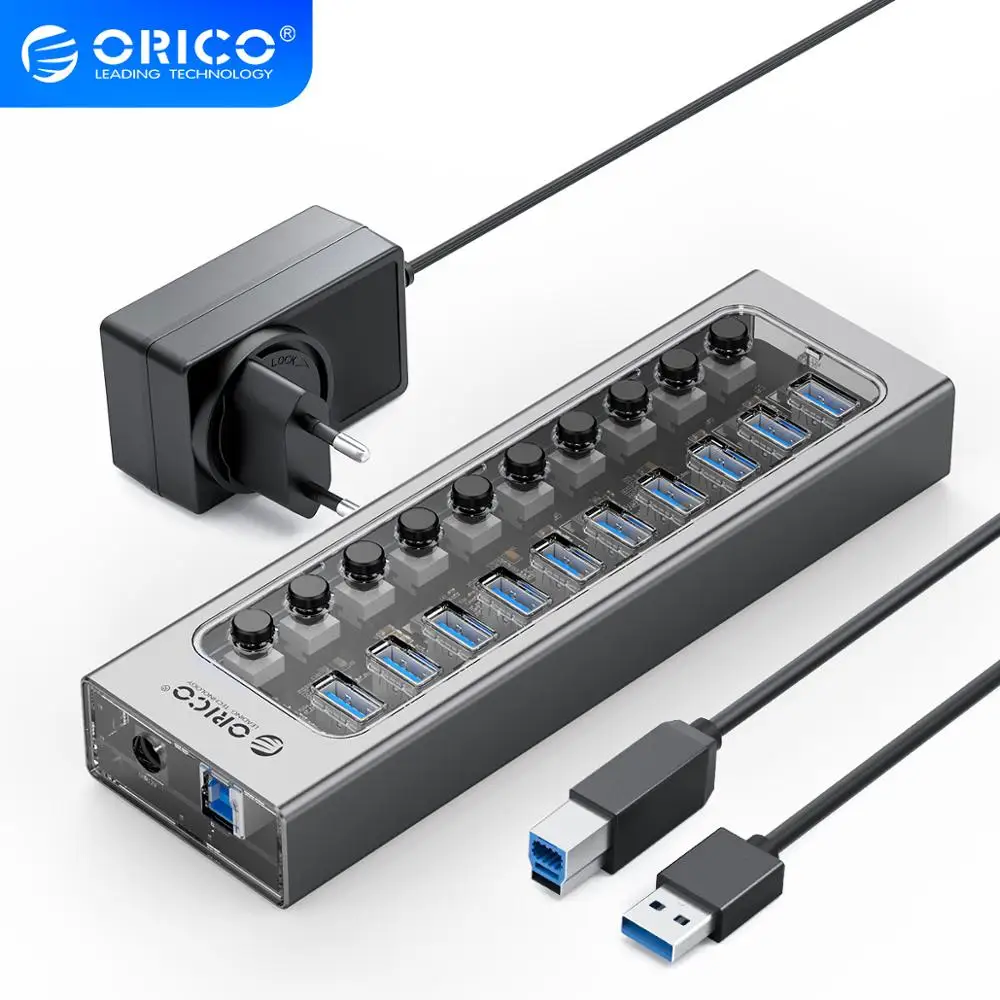 ORICO USB 3.0 HUB Multi 7 10 13 16 Port Aluminum Transparent Splitter With 12V Power Adapter Switch for Industrial Computer | Компьютеры и