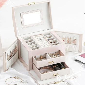 

Jewelry Organizer Large Jewelry Box High Capacity Jewelry Casket Makeup Storage Makeup Organizer Leather Beauty Travel Box