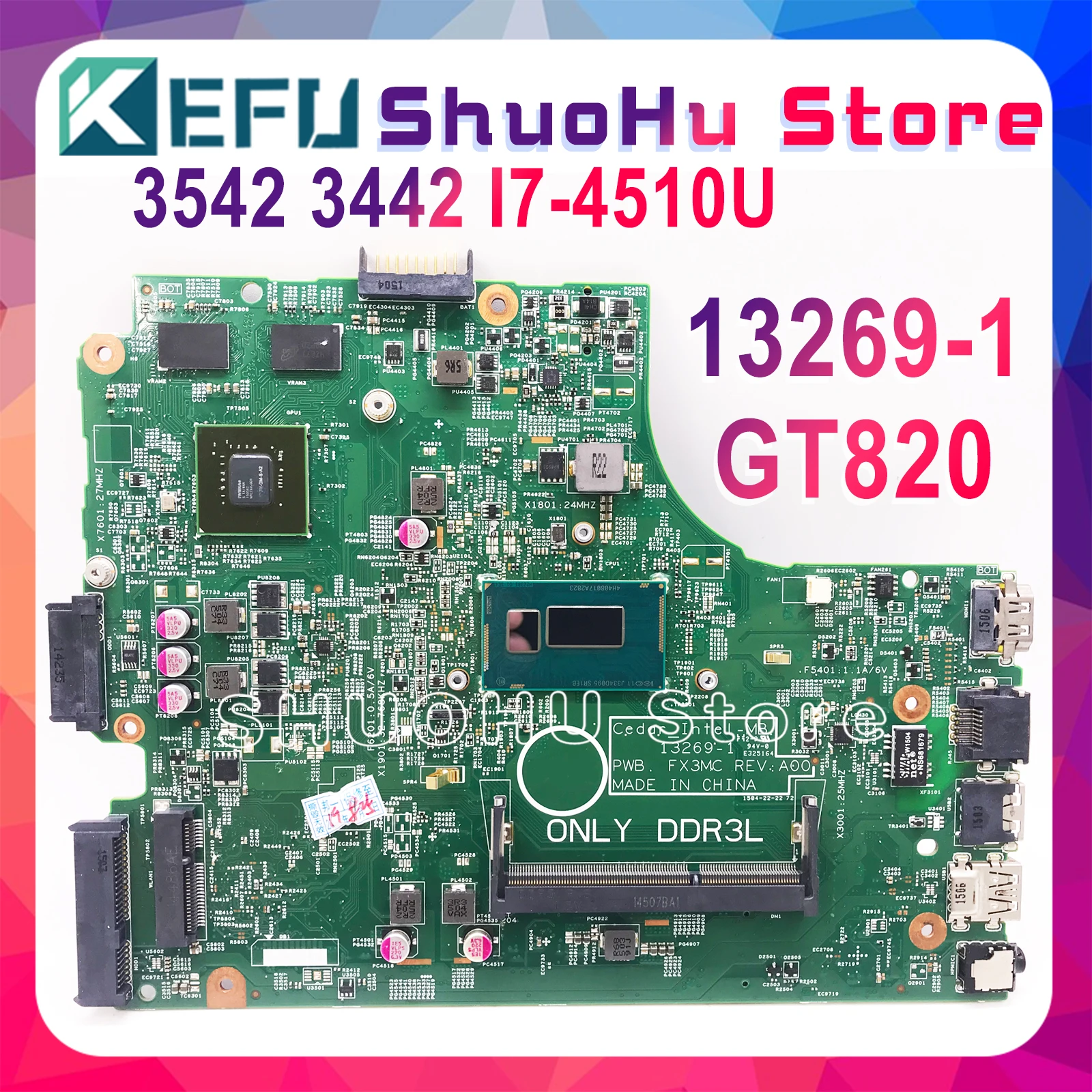 Kefu 13269-1 для DELL inspiron 3542 3543 3443 3542 3442 материнская плата 13269-1 ПРБ FX3MC REV A00 материнская плата I7-4510U GT820M PM