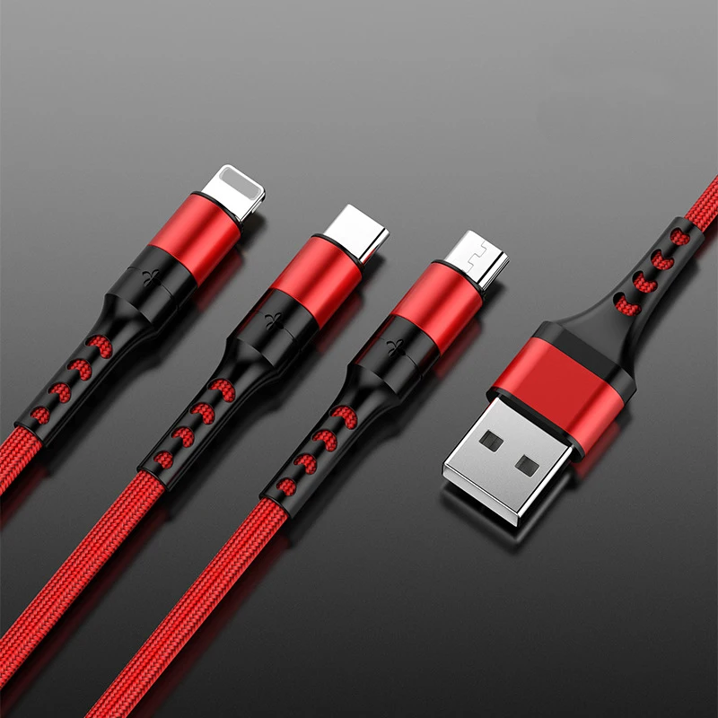 3in1 Data USB Cable for iPhone Fast Charger Charging Cable For Android phone type c xiaomi huawei Samsung Charger Wire For iPad