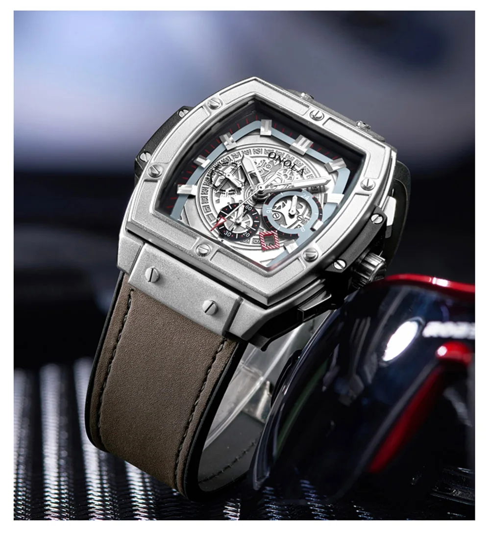 ONOLA механические часы для мужчин Топ люксовый бренд lumious tonneau квадратный большой циферблат наручные часы модные повседневные мужские автоматические часы