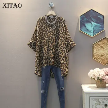 

XITAO Trendy Leopard Print Shirt Plus Size Bat Sleeves Korean Style Womens Tops and Blouses Wild Fashion Women Clothes XJ4643