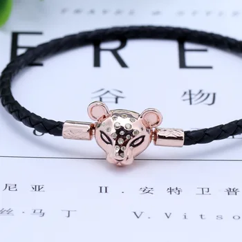 

New Original 925 Sterling Silver Charm Bracelet Sparkling Lion Princess Woven Leather Bracelet Basic Fit Pan Women DIY Jewelry