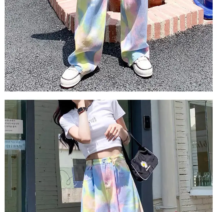 amiri jeans New Summer Harajuku Print Baggy Jeans Woman Denim Trousers Wash Jeans Women Loose Casual Denim Wide Leg Woman Pants leather pants