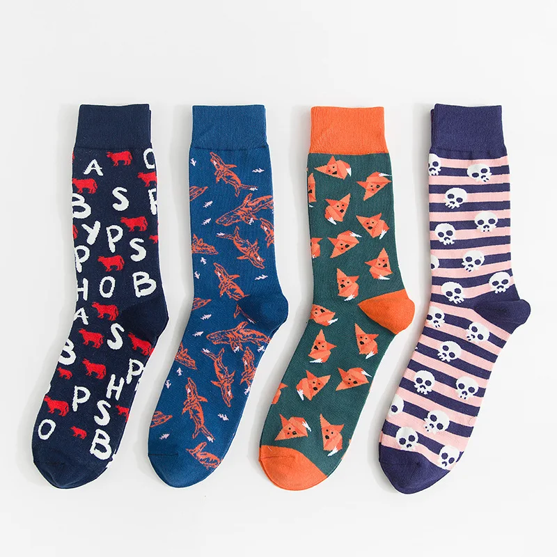 Winter New Personal Patterned Combed Cotton Men Happy Socks Streetwear Trendy Skateboarding Socks Comfortable Funny Socks Tide