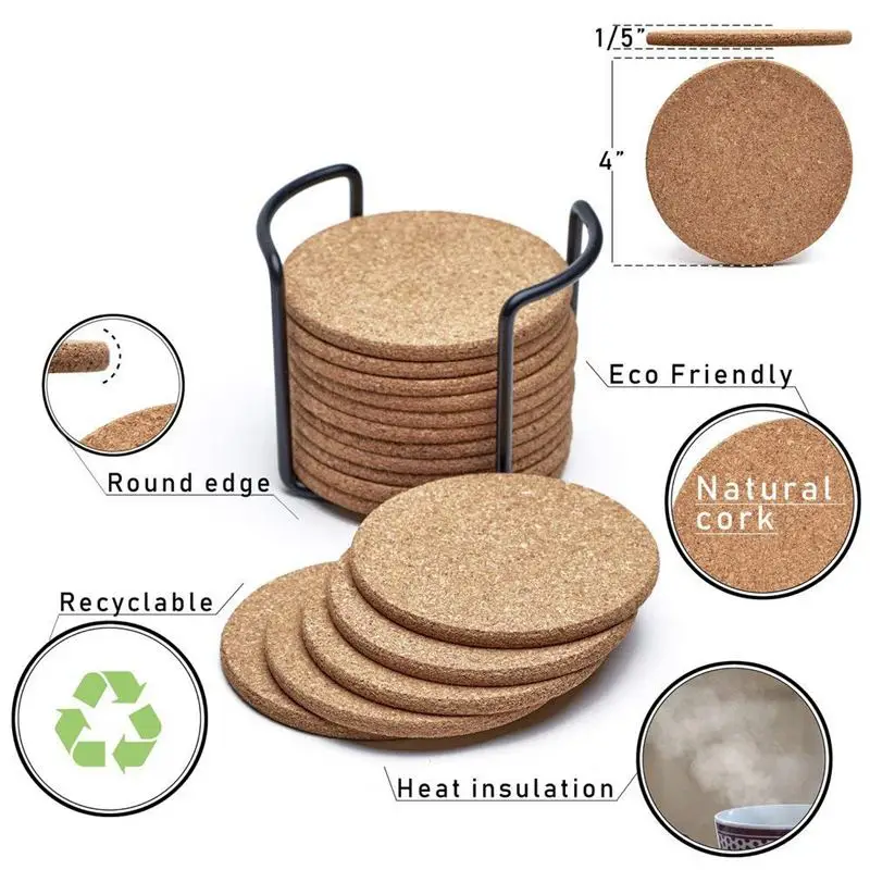 Натуральные пробковые подставки с круглыми 16 шт набор металлический держатель для хранения Caddy-1/5 дюймов толстый абсорбирующая ткань, которая не мнется и экологически чистые, тепло-Resista
