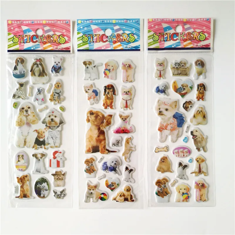 6 Sheets 3d Pet Dog and Marie Cat Stickers for Car Styling Scrapbook Animal Fish Dinosaur Bubble Stickers Reward Kids Toys 2
