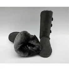 Классические зимние женские сапоги; теплые зимние сапоги; австралийские высокие сапоги на меху из натуральной кожи с тремя пуговицами; женская обувь больших размеров