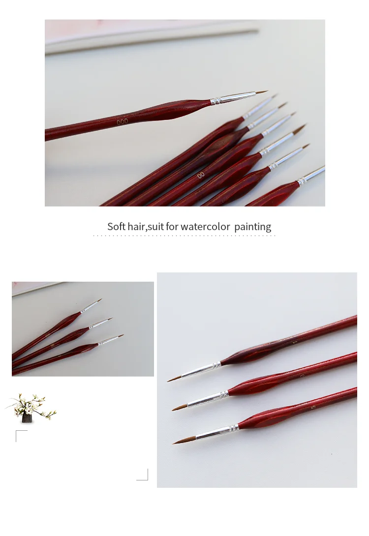 6Pcs Professional Weasel Hair Hook Line Pen Art Nail Painting Brushes For Gouache Acrylic Watercolor Oil Paints Artists Brushes