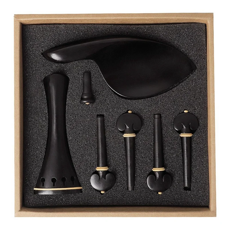 1 Set Violin Kit Accessories 4/4 High-Grade Ebony Violin Fitting Parts with Chinrest+ Tailpieces+ Tuning Pegs+ Tail Pin