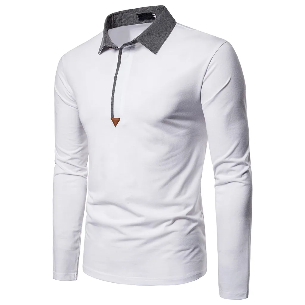 Осенняя мужская рубашка поло с отворотом, одноцветная, с длинным рукавом, на пуговицах, приталенная, с отложным воротником, с длинным рукавом, блузка, рубашка# LR1 - Цвет: White