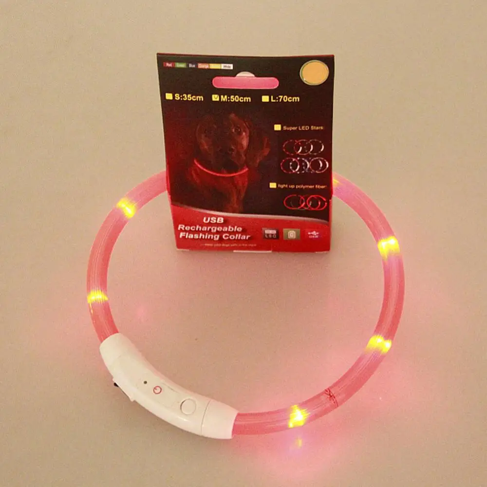 Rechargeable USB LED Flashing Light Band Belt Safety Pet Dog Collar - Цвет: Розовый