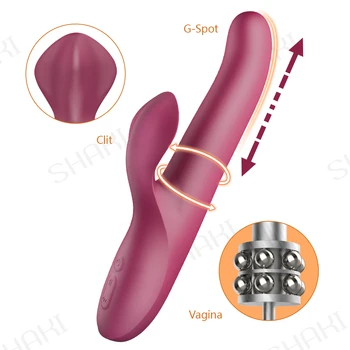 G Spot Dildo Telescopic Rotating Vibrator Female Clitoris Massager Beaded Scalable Rabbit Wand Silicone Sex Toys For Women SHAKI 6