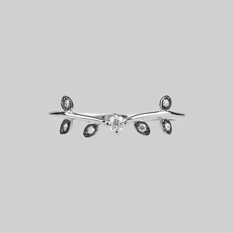 

Exquisite Silver Simple Leaf Zircon Engagement Ring Fashion Minimalism White Crystal Rings for Women Jewelry Gifts
