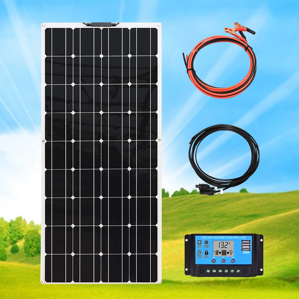 Panel solar flexible, kit de panel solar de 250 vatios con controlador de  30 A, células solares mono eficientes para automóvil, cámper, techo, hogar