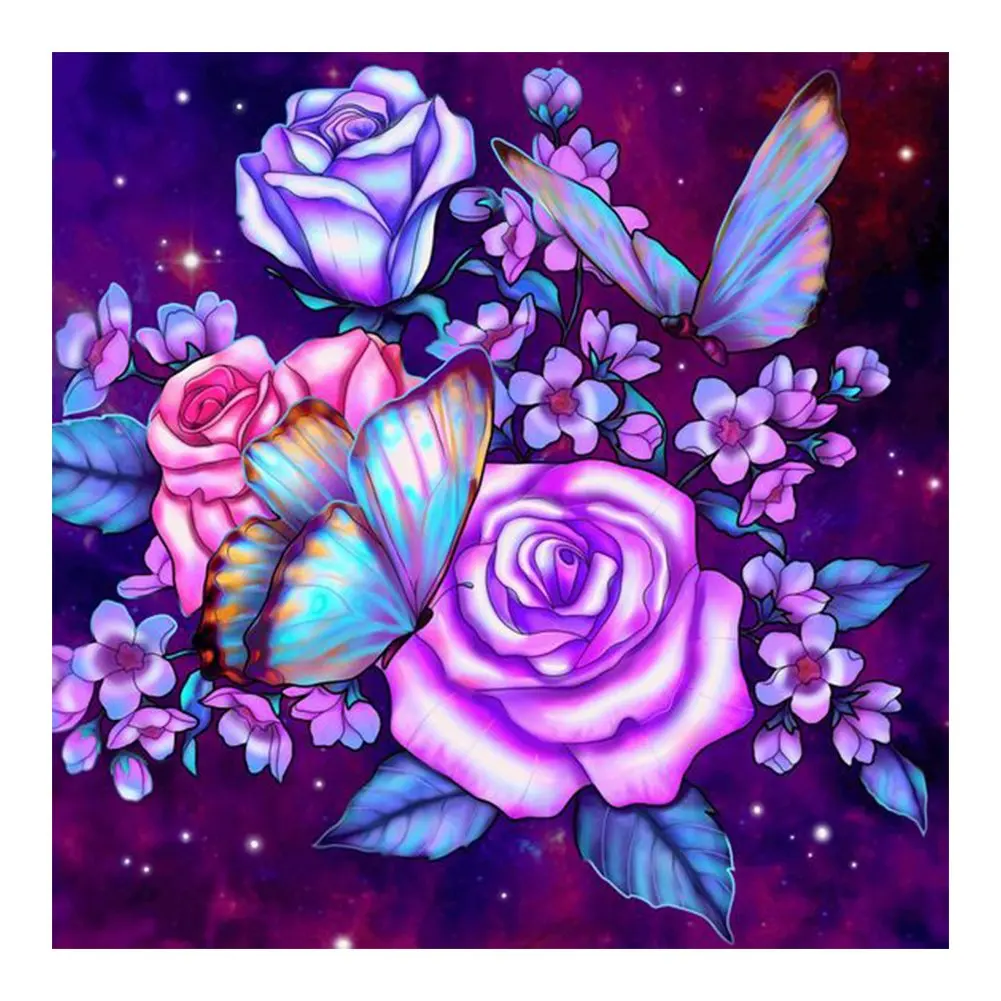 5D DIY Diamond Painting Flowers and Butterfly Full Drill Colorful Diamond Embroidery Rose Cross Stitch Kit Home Decoration Gift 