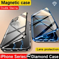 360 magnetische Adsorption Metall Fall für IPhone 11 12 Pro 12 Mini XR X XS Max Doppelseitige Glas Abdeckung kamera Objektiv Protector Film