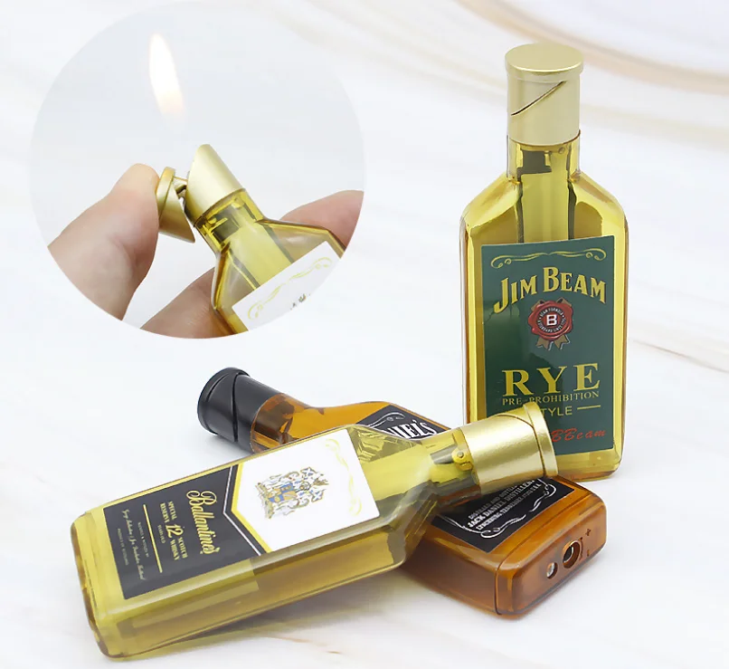 Модные бутылки вина Виски стиль пламени газа Зажигалка, надувной бутан зажигалка Настольный Декор(Зажигалка без газа) 8,8 см
