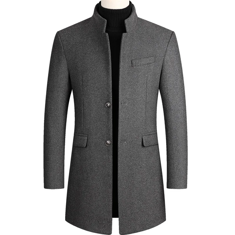 Thoshine Brand Spring Autumn Winter 30% Wool Men Woolen Coats Stand Collar Male Fashion Wool Blend Coat Outerwear Jackets Trench