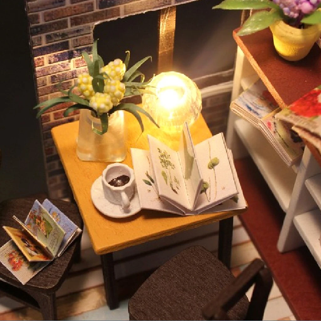 DIY Dollhouse Kit with Furniture Accessories & LED Light 1:24 Scale Wooden House Craft Toy Gift - Time Travel & Coffee House