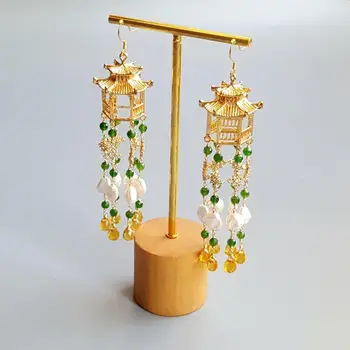 

Lily Jewelry Real Diopsides Baroque Pearl Yellow Crystal Gold Filled Chinese Traditional Handmade Earrings Hyperbole