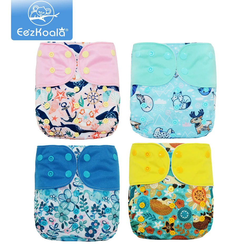 EezKoala 4pcs/set Washable Eco-Friendly Cloth Diaper Baby Adjustable Nappy Reusable Cloth Diapers Cloth Nappy fit 3-18kg baby miababy washable eco friendly cloth diaper adjustable nappy reusable cloth diapers fit 0 2years 3 15kg baby