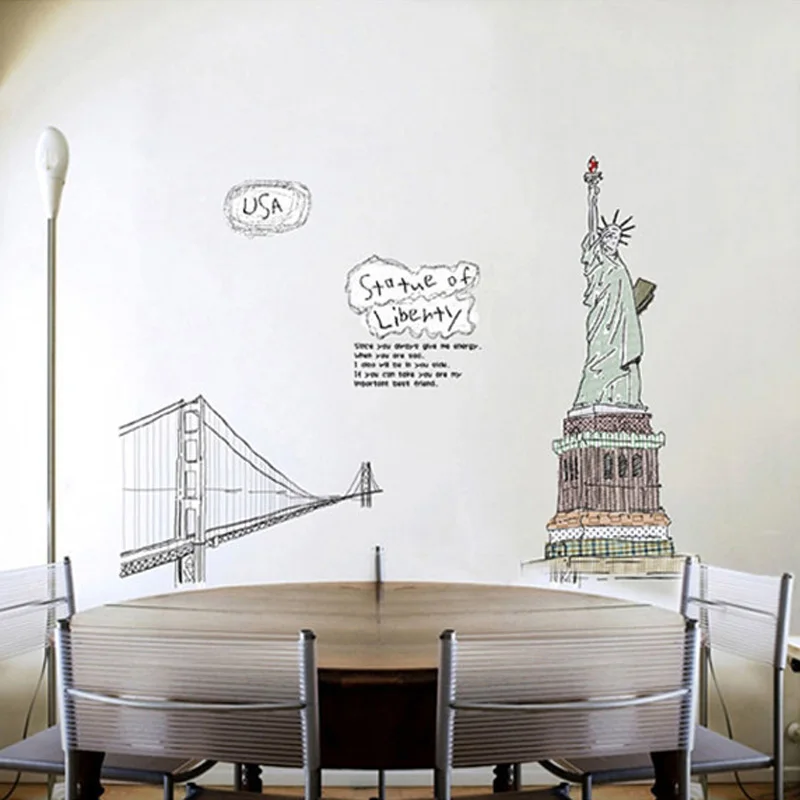 США скульптура в виде здания свободы Золотые ворота мост стены стикеры домашний декор гостиной обои украшения