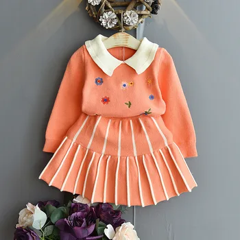 

Children Autumn Winter Knitting Clothes Set For Kids 2Pieces Fall Outfit Wool Sweater And Skirt Children Girl Clothing Sets