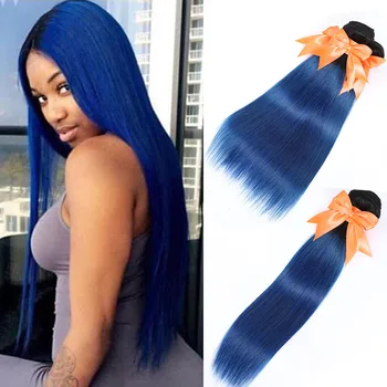 

T1B-Blue Bundles Brazilian Straight Human Hair Bundles Deal Pre-Colored Bundles Remy Ombre 3 Bundles Weaving Dark Roots Vrvogue