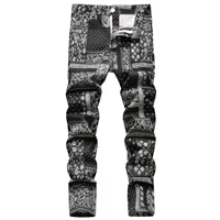 Men Paisley Bandanna Printed Jeans Fashion 3D Digital Painted Stretch Denim Pants Slim Straight Black Trousers 1