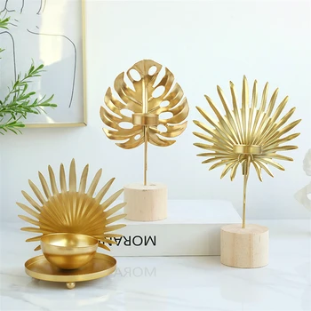 

Nordic Wrought Iron Candle Holders Party Wedding Decorations Candlestick Gold Metal Plant Leaves Candelabra Table Centerpiece