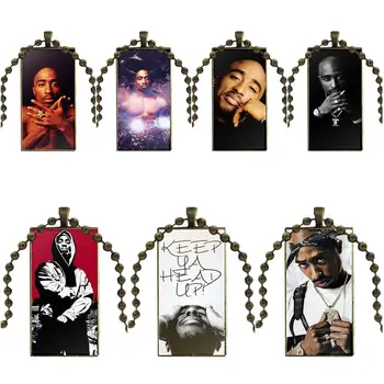 

Glass Cabochon Choker Pendant Rectangle Necklace Bronze Color Jewelry For Women Luxury Printing 2pac Tupac Shakur