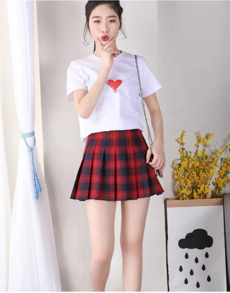 Summer Y2k Plaid Pleated Women Skirt Black High Waist Short Safety Lining Korean Fashion School Uniform A-Line Girl Mini Skirts brown skirt