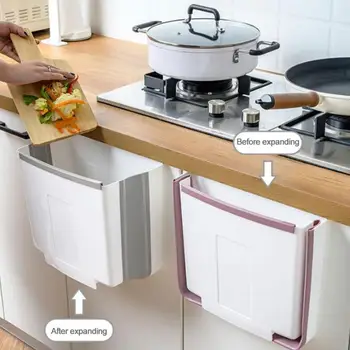 

Foldable Waste Bin Kitchen Cabinet Door Wall Mounted Hanging Garbage Trash Bin Toilet Car Cleaning Waste Storage Trash Can