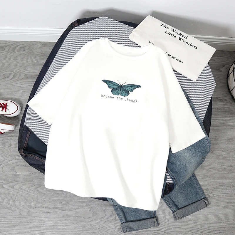 T Shirt Women Butterfly Print Tshirt Fashion Summer Oversized Casual Short Sleeve Tee Shirt Graphic Tops Female T-shirt Clothes