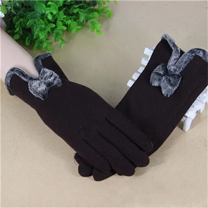 LJCUIYAO, женские, мужские перчатки, теплые, зимние, вязаные, полный палец, перчатки, варежки, для девушек, женская, шерстяная перчатка, шерсть, плюш, бант, высокое качество - Цвет: G032 Coffee