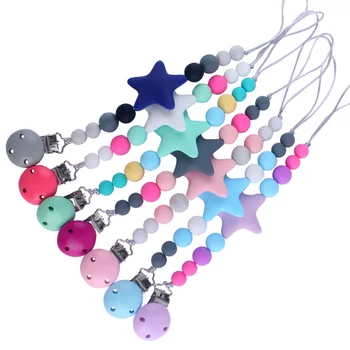 

BPA Free Silicone Dummy Pacifier Clips Chain Big Star Pendant Nursing Teething Gift for Newborn baby pacifier clip holder