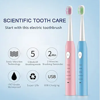

Darkie Electric Toothbrush will Adult Timer Brush 5 Mode USB Charger Rechargeable Tooth Brushes Replacement Heads Set massage