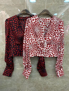

2020 Spring and Summer New Women's Deep V-neck Love Decorations Long Sleeve Wild Short Coat 515