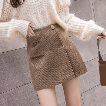 

Spring New Arrival Vintage Temperament High Waist A-line Office Skirts Womens With Belt Woolen Mini Skirt Free Shipping G918