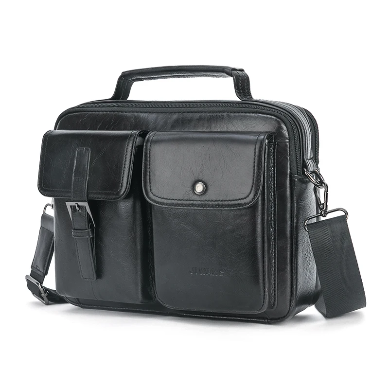 Мужские ручные сумки, дизайнерские Брендовые мужские сумки-мессенджеры из воловьей кожи, Повседневная Деловая винтажная сумка через плечо для мужчин, сумка-тоут - Цвет: Black