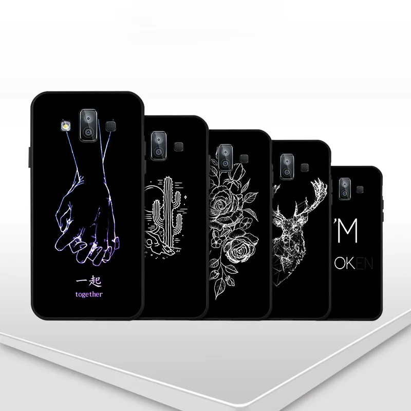 Мультяшный Мягкий Силиконовый ТПУ черный чехол для Samsung Galaxy J4 J5 J6 J7 J8 2018 2017 2016 Duo Max