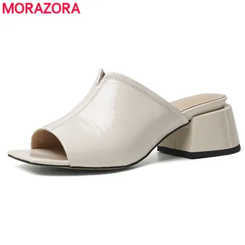

MORAZORA 2020 New Brand summer shoes women mules genuine leather sandals slip on peep toe summer sandals ladies shoes dress shoe