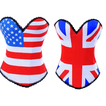 

sexy Cotton Costume Goth Punk Rock Hook USA UK Flag Boned Corset Bustier Free shipping TOP S-2XL Lingerie