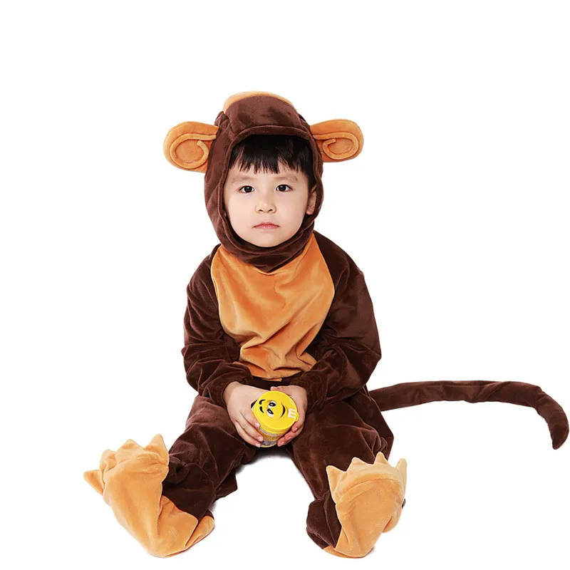 Boy Girl Animal Onesie Monkey Pajamas Child Kid Halloween Book Week Monkey Cosplay Outfit