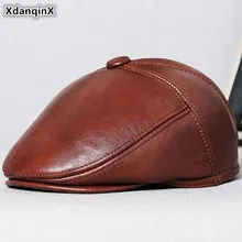 XdanqinX мужские шапки из натуральной кожи, шапка с мехом, теплые береты, мужская шапка из воловьей кожи, зимние наушники, шапка s, берет для отца среднего возраста, шапка