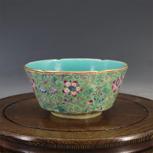 Qing -Dinasztia Yongzheng Királyi Zománc Pasztell Arany Virág Száj Tál Porcelán Kollekció - Image 2