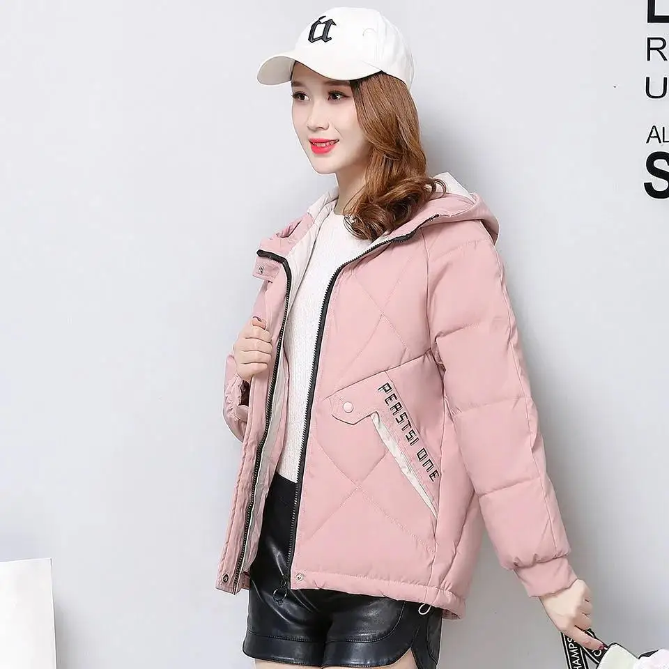 2020 New Fashion Short Letter Print Autumn Winter Jacket Women Warm Solid Hooded Down Parka Cotton Jacket Coat S-XXXL