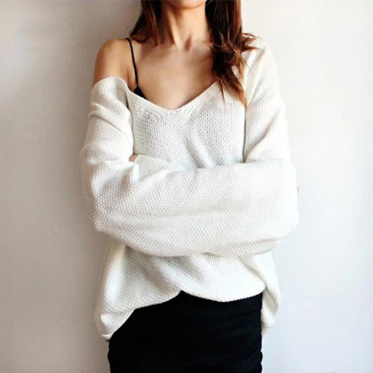 Офисные женские свитера модные красивые вязаные пуловеры с v-образным вырезом и