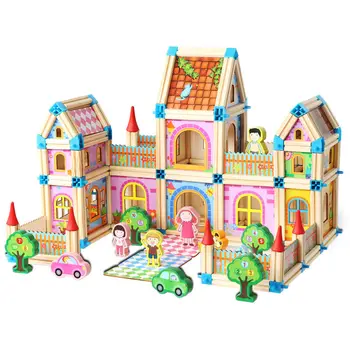 

Wooden architecture Block Toy Creative 3d Diy Doll Family House Castle Design Children Birthday Gift